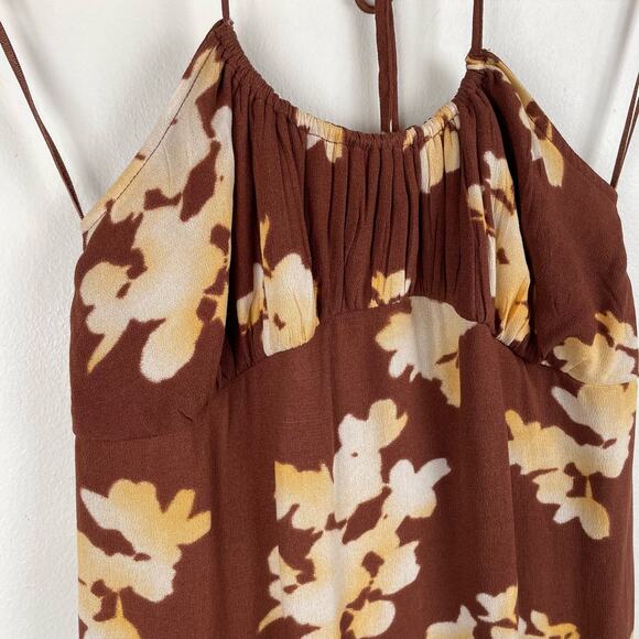BP Nordstrom Halter Midi Dress In Brown Ivory Floral Size S Sundress Sleeveless - Picture 5 of 9